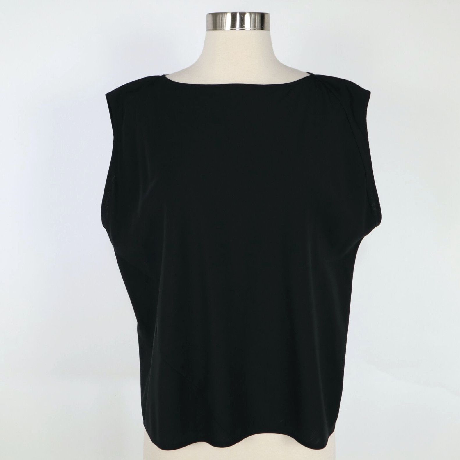 Image of Vintage Shamask Blouse Top Womens Size 3 Xl/2Xl 16-20 Black Wool Silk Sleeveless Lagenlook in White