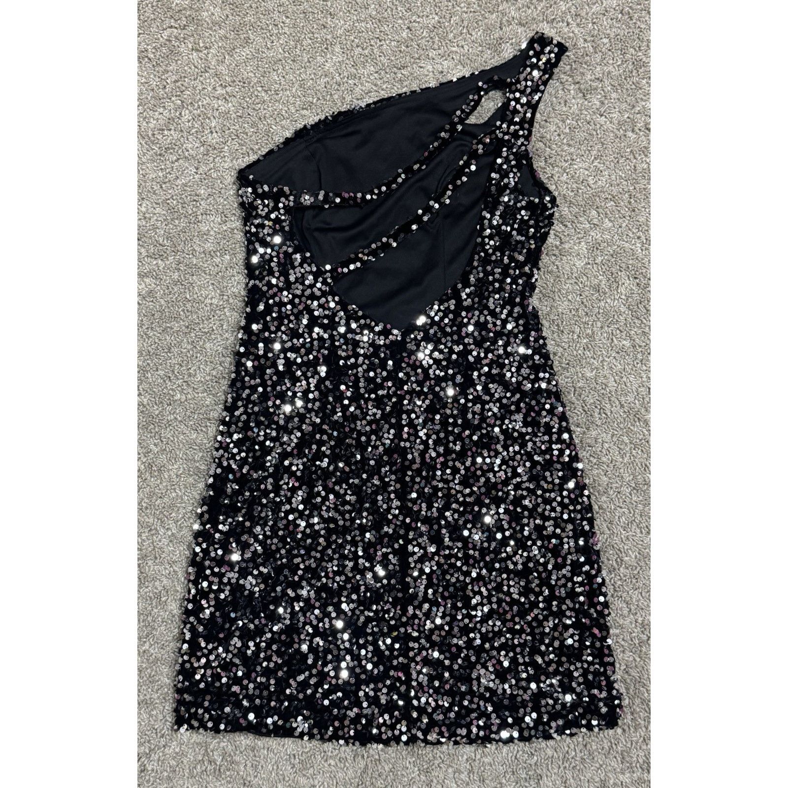 Other LOYELOY One Shoulder Sequin Mini Dress Black Glam Party S Size S / US 4 / IT 40 - 5 Thumbnail