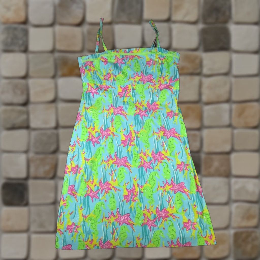 Vintage Key West Sundress Girls 2 Blue Green Pink Animal Print Bow Cowl Neck Sleeveless Pullover Short Dress Womens Casual Party/Cocktail Travel Cotton Size XS / US 0-2 / IT 36-38 - 1 Thumbnail