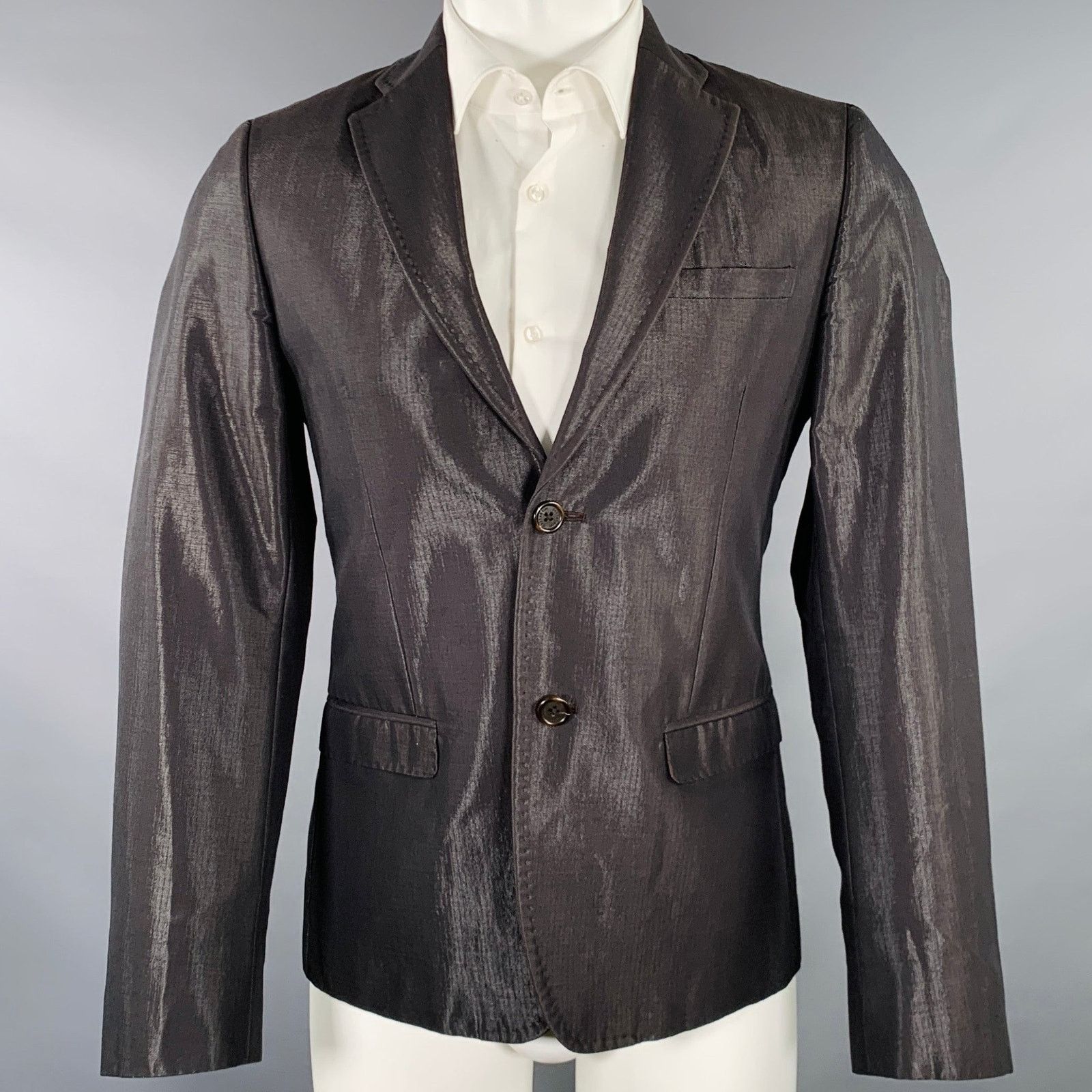 Gazzarrini Size 38 Black Silver Shimmery Cotton Blend Sport Coat Size 38R - 1 Thumbnail
