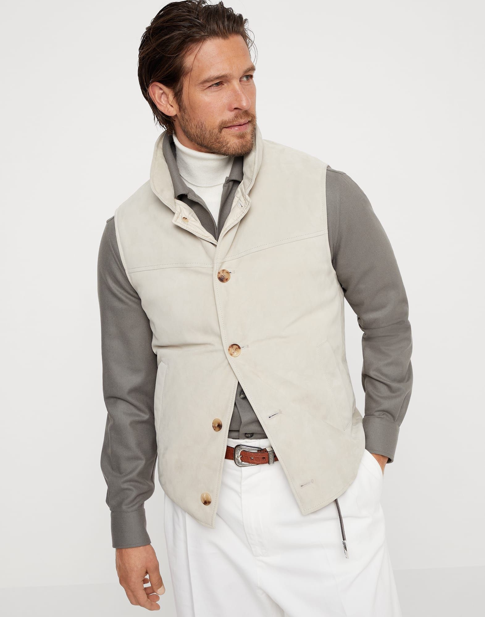 Brunello Cucinelli o1la1rc1a0925 Padded Leather Vest in Ivory Size US M / EU 48-50 / 2 - 1 Thumbnail