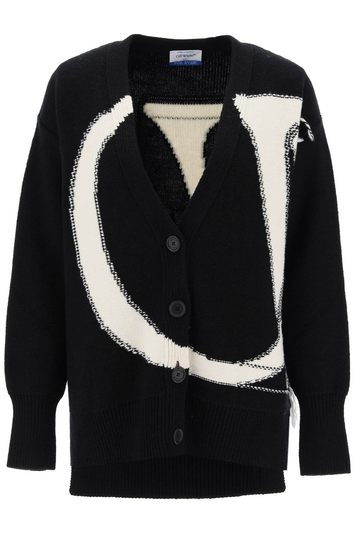 image of Off White Off-White Cardigan With Maxi Ow Logo in Black White, Women's (Size Medium)