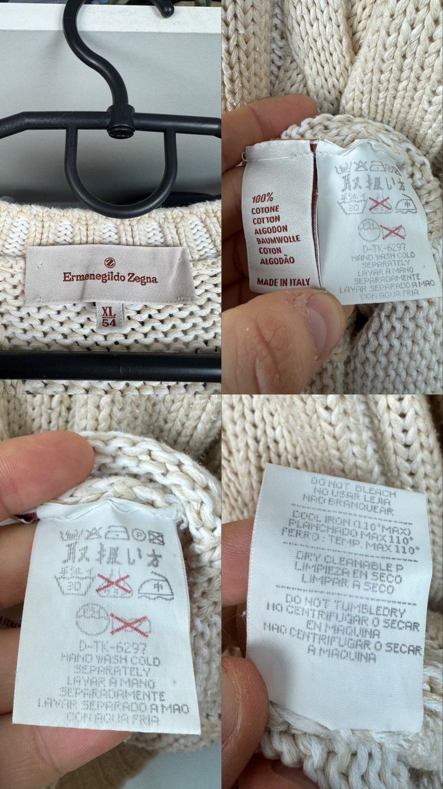 Ermenegildo Zegna Ermenegildo Zegna Men’s Cotton Cable Knit Sweater Size US XL / EU 56 / 4 - 5 Thumbnail