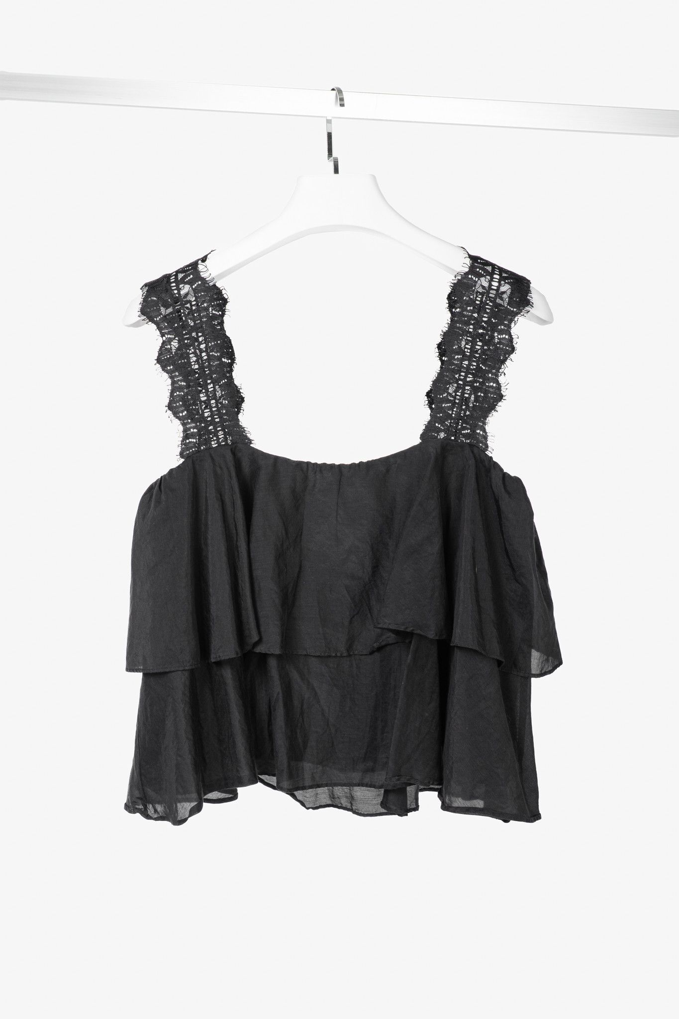 CAMI NYC CAMI NYC Vanessa Black Cotton & Silk Lace-Trim Tiered Tank Size S / US 4 / IT 40 - 2 Thumbnail