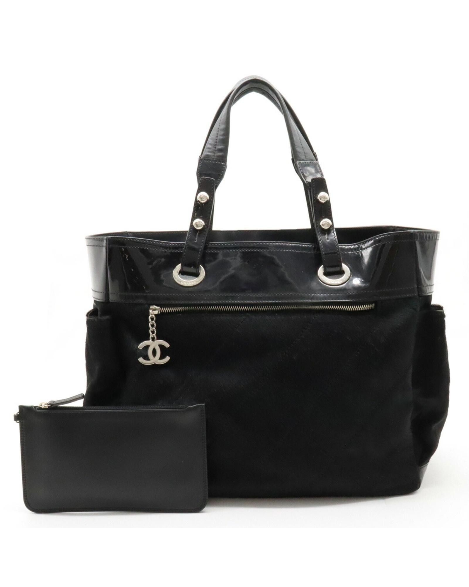 image of Chanel Black Patent Leather Convertible Clutch/shoulder/tote Bag, Women's