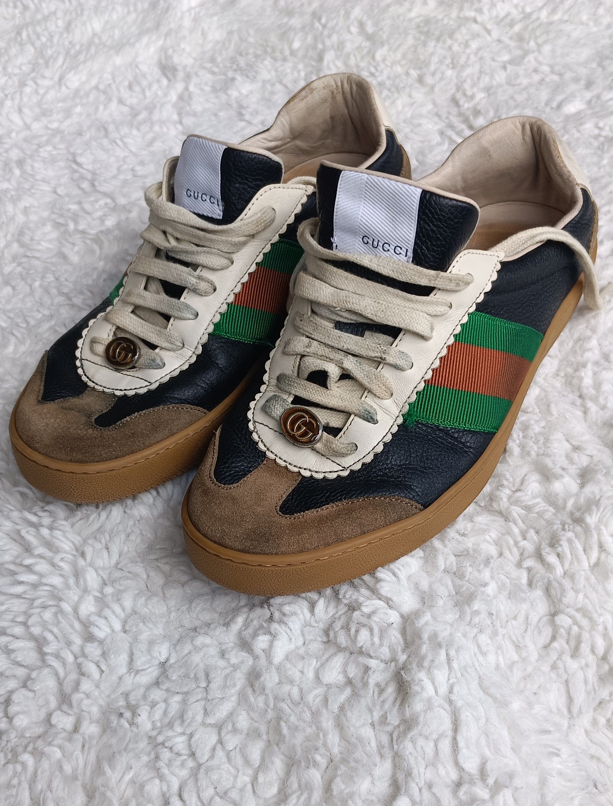 Gucci Gucci Web G74 GG Monogram Sneaker Black Leather 7.5 US/41EUR Size US 7.5 / EU 40-41 - 1 Thumbnail