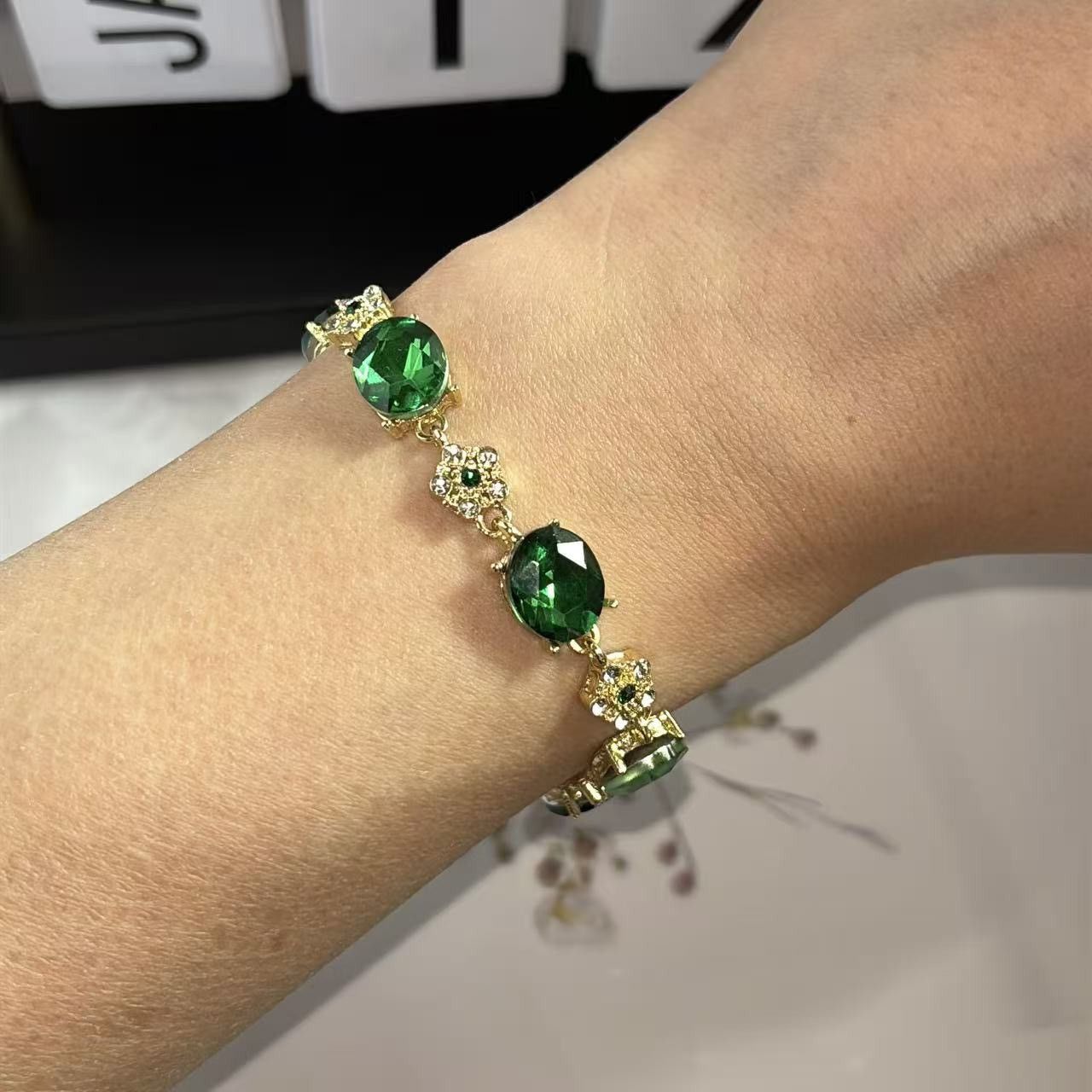 Other Adjustable Green Crystal Charm Bracelet for Women Size ONE SIZE - 5 Thumbnail