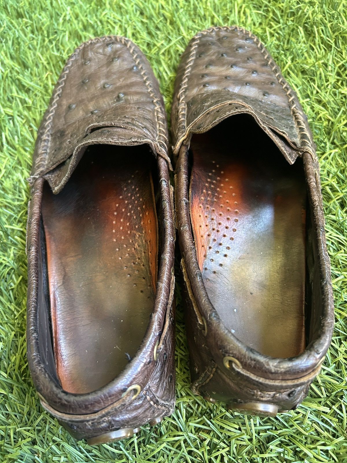 Yves Saint Laurent brown YSL ostrich leather loafers Size US 10 / EU 43 - 6 Thumbnail