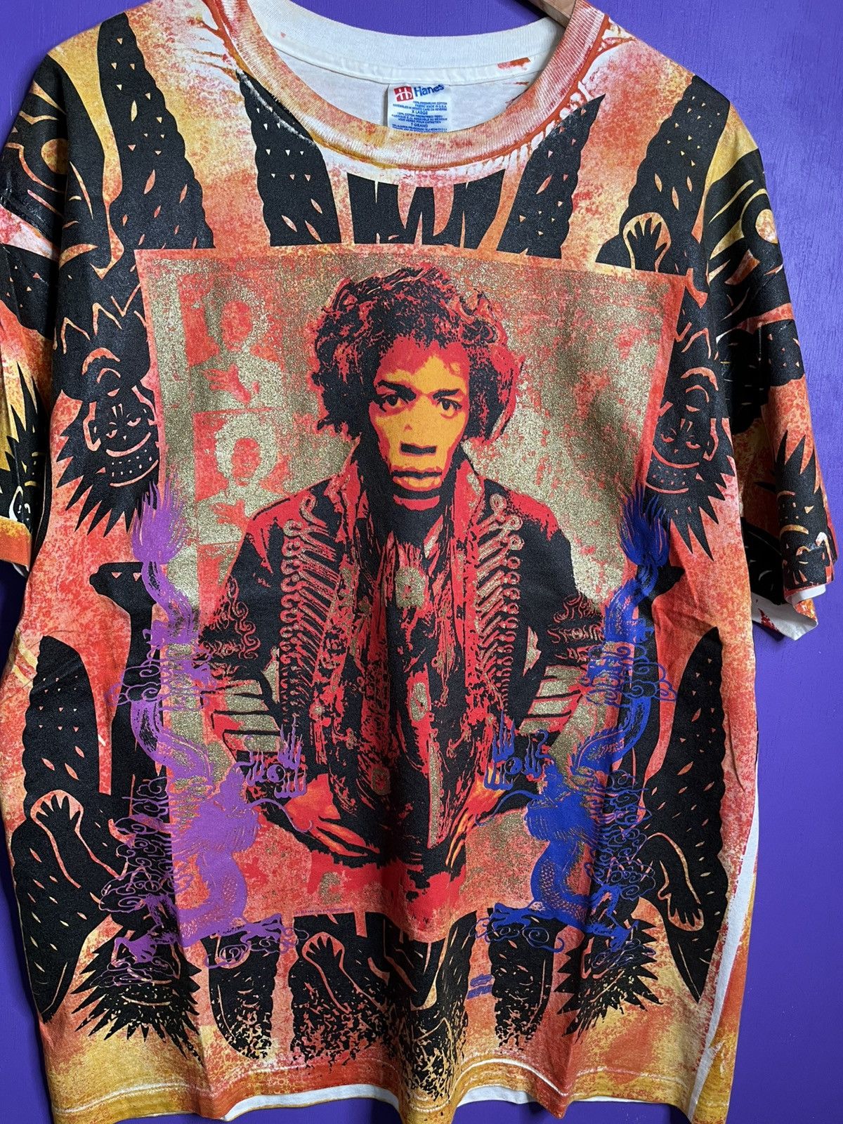 Band Tees × Vintage Vintage 90s Jimi Hendrix mosquitohead style AOP t-shirt Size US XL / EU 56 / 4 - 3 Thumbnail