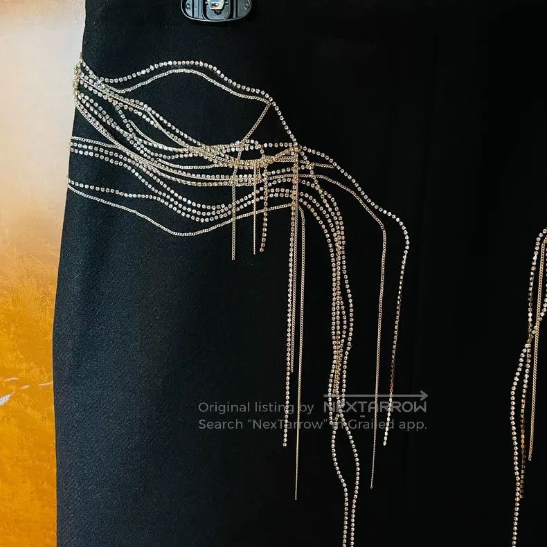 Dries Van Noten Dries Van Noten Wool Black Rhinestone Midi Skirt Size 37" - 3 Thumbnail