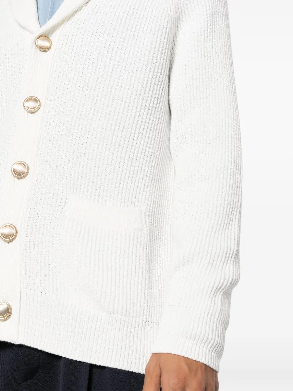 Brunello Cucinelli o1w1db10326 Ribbed Knit Cardigan in White Size US XXL / EU 58 / 5 - 4 Thumbnail
