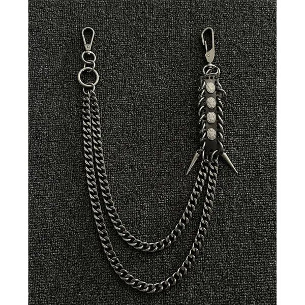 Jewelry Black Punk Wallet Chain with Studded Leather Detail Size ONE SIZE - 1 Thumbnail