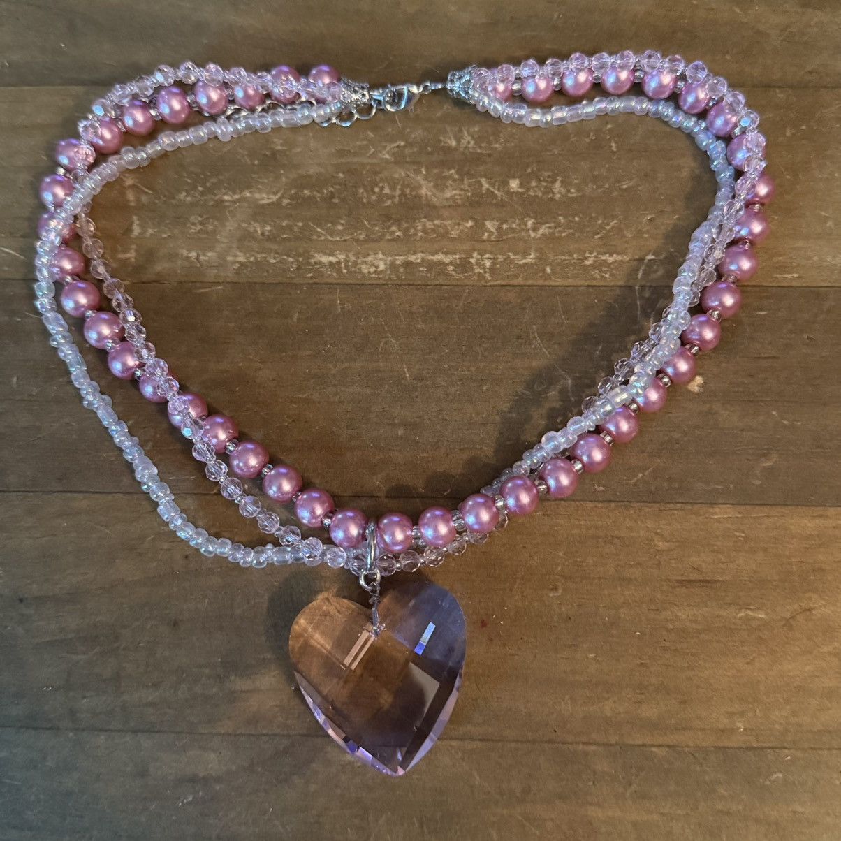 Other Multi strand pink glass bead heart pendant necklace Size ONE SIZE - 2 Thumbnail