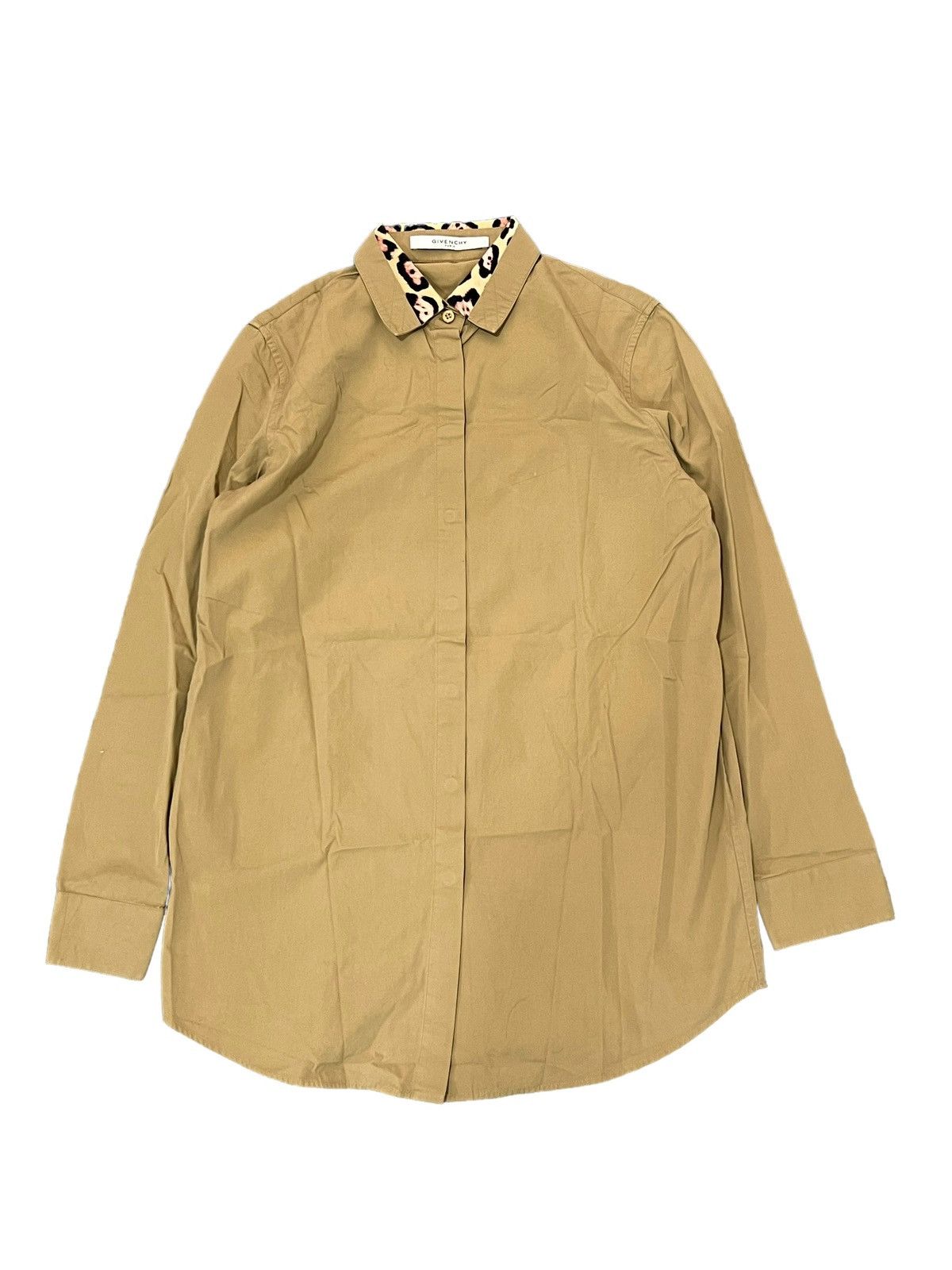 image of 2016 Givenchy Leopard Collar Shirt Insert Collar Silk in Tan/Beige, Men's (Size Small)