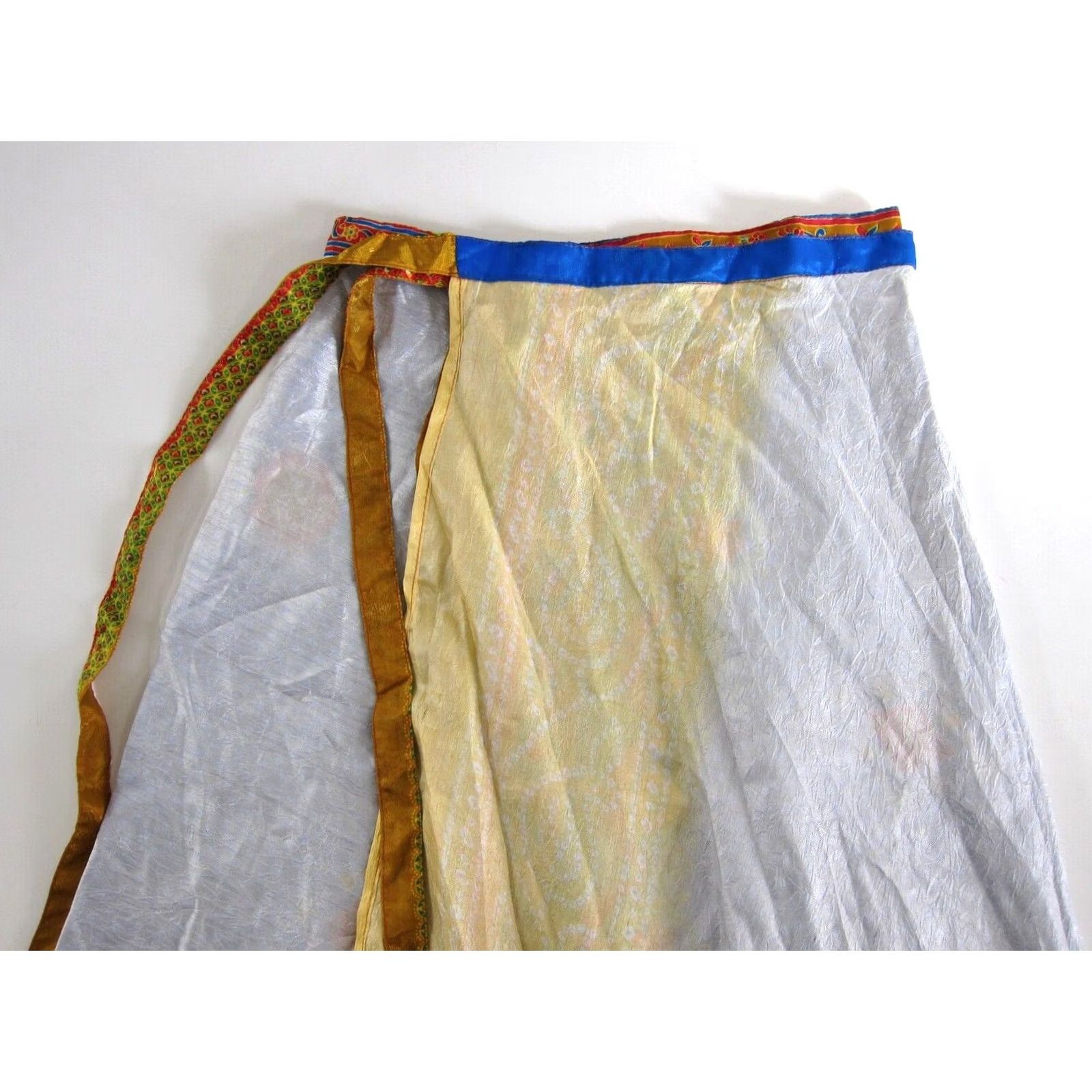 Vintage VINTAGE India Silk Blue Red Yellow Floral Paisley Long Reversible Wrap Skirt Size 36" / US 14 / IT 50 - 7 Thumbnail