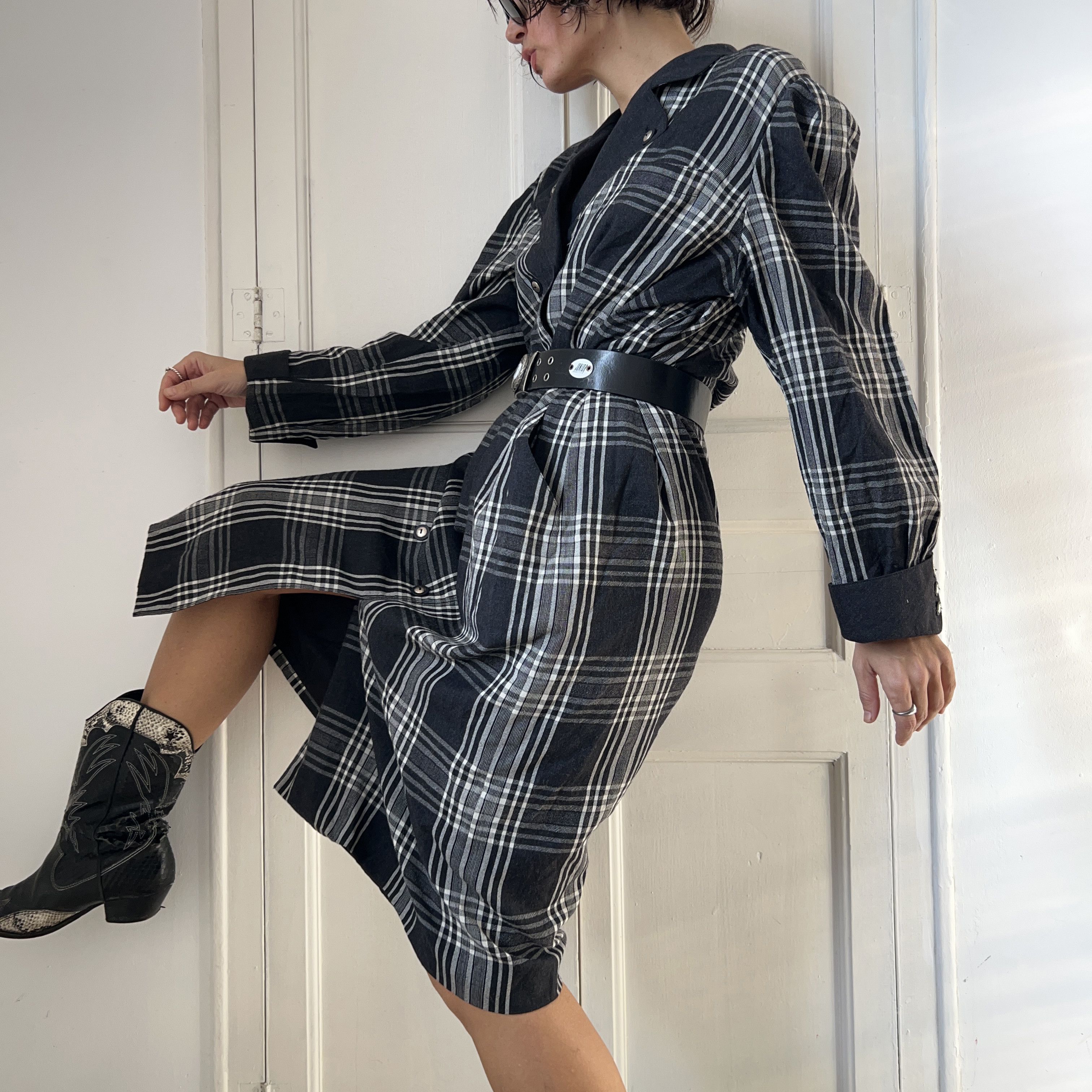 Vintage Vintage 80s Wool Plaid Double Breasted Midi Dress Size XL / US 12-14 / IT 48-50 - 5 Thumbnail