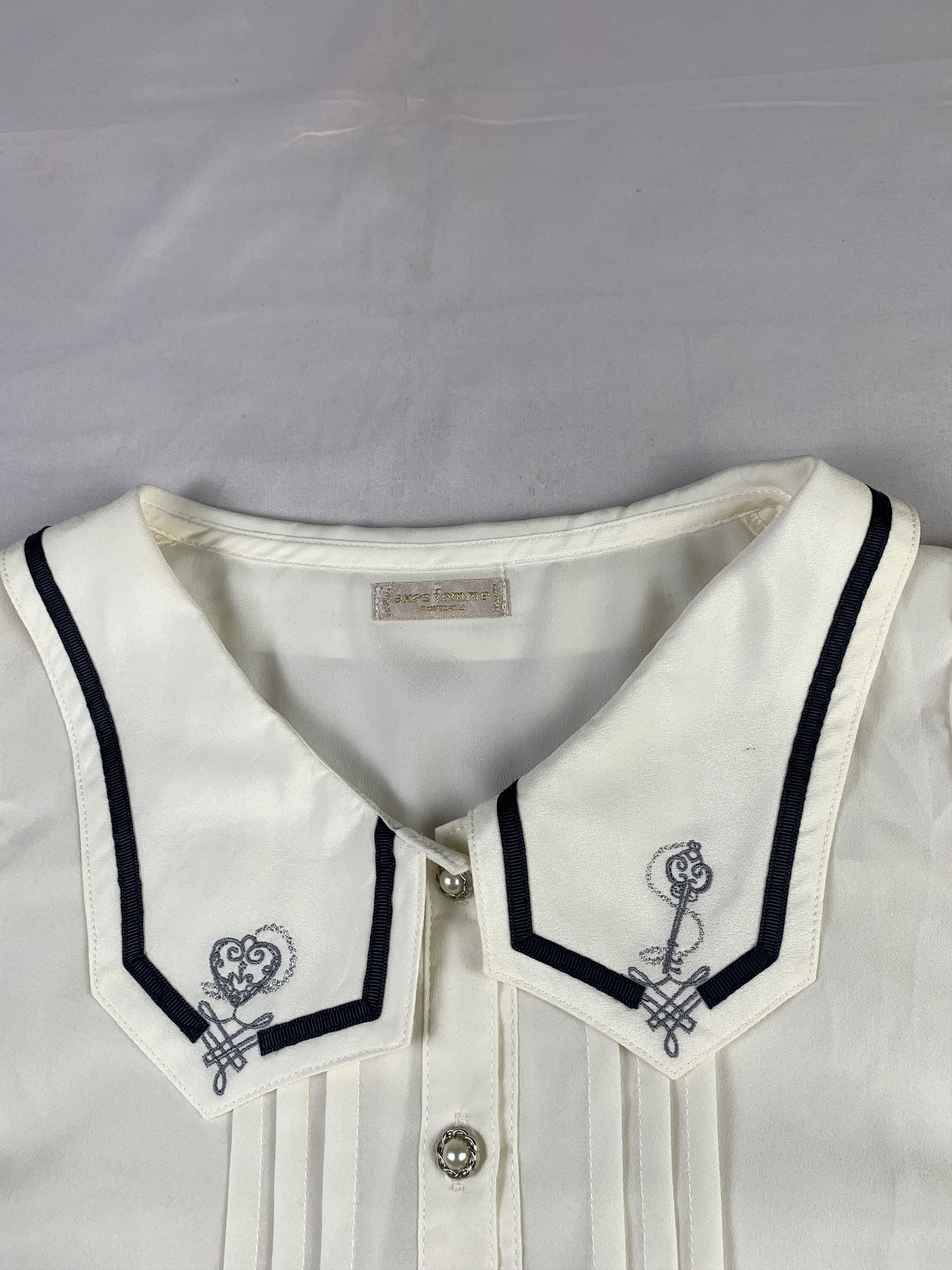 Japanese Brand axes Femme White Maid School Sheer Blouse (M) Size M / US 6-8 / IT 42-44 - 4 Thumbnail