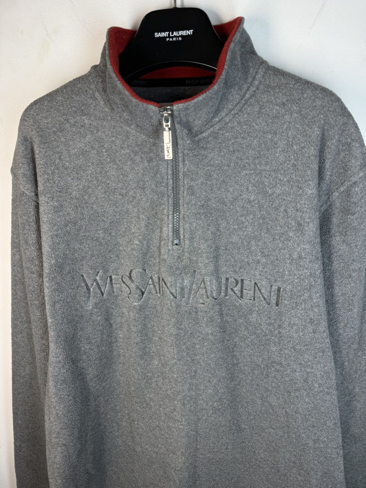 Yves Saint Laurent Fleece YSL Sweatshirt Quarter Zip Big Logo Vintage Sweater Size US L / EU 52-54 / 3 - 18 Thumbnail