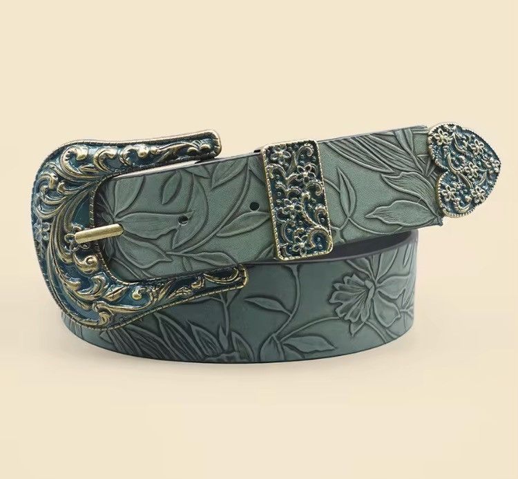 Japanese Brand FLORAL Embossed PU Leather Belt- 110 cm Size 32 - 4 Thumbnail
