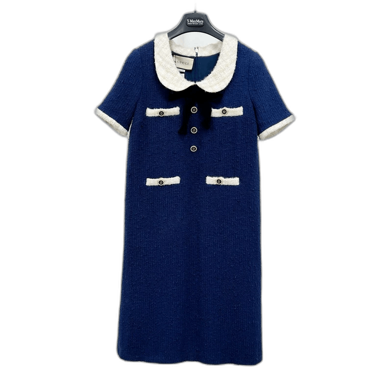Gucci Gucci Blue Tweed Dress with Bow Collar-2506 Size M / US 6-8 / IT 42-44 - 1 Thumbnail