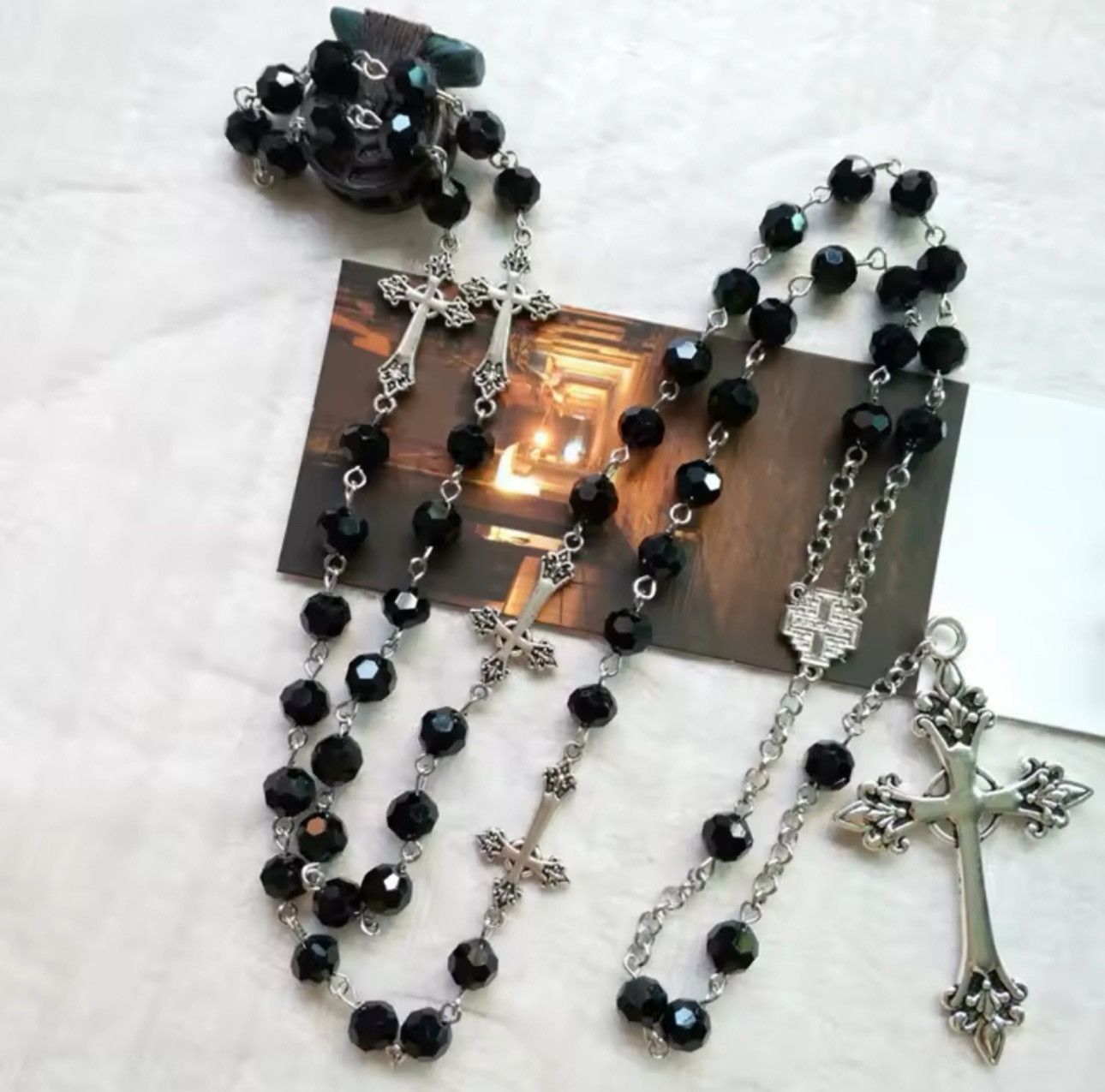 Jewelry Black Crystal Rosary Necklace Size ONE SIZE - 1 Thumbnail