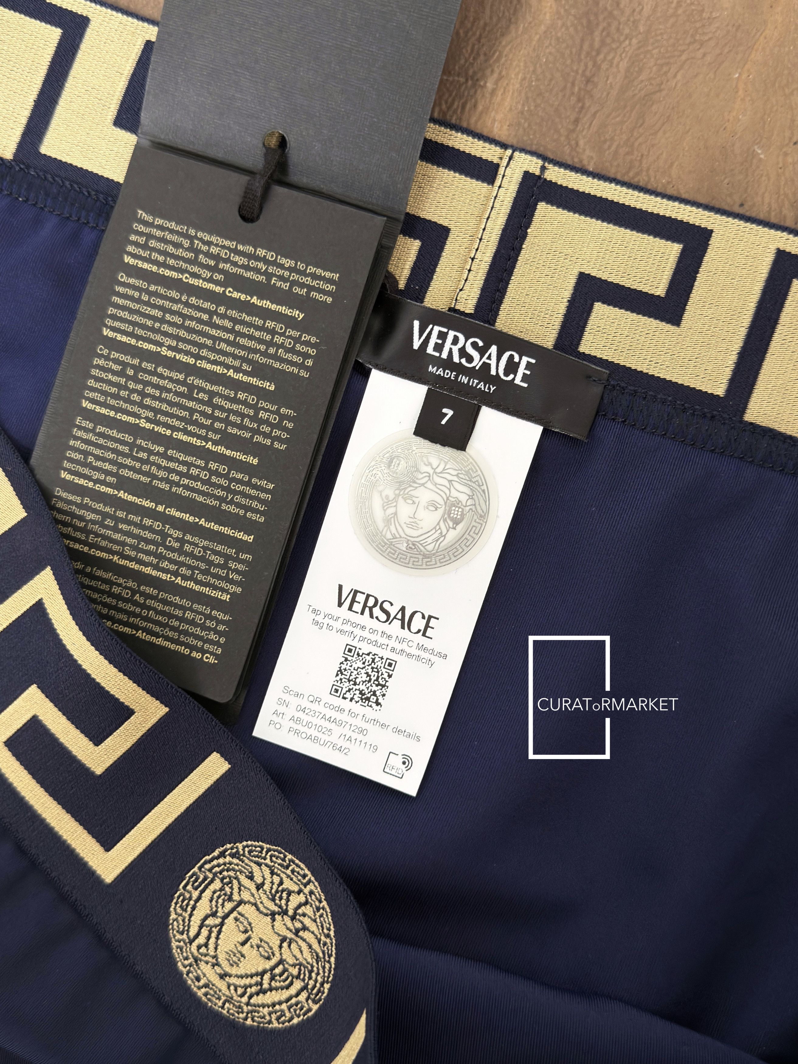Versace Size 7 Navy Mainline Greca Key Medusa Swim Essential Briefs Size US 38 / EU 54 - 2 Thumbnail