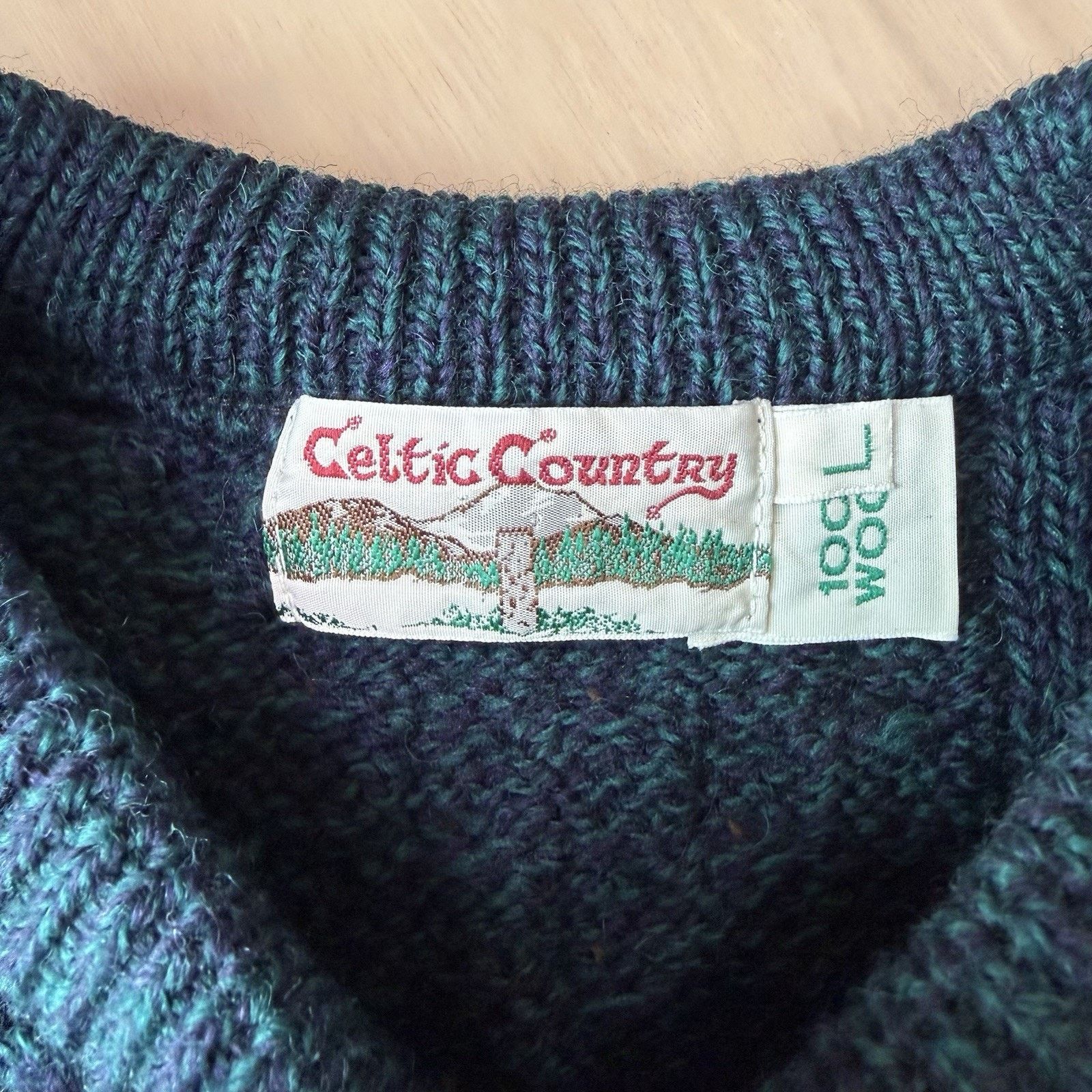 Other Vintage Celtic Country Cable Knit Wool Sweater Large Green Size US L / EU 52-54 / 3 - 7 Thumbnail