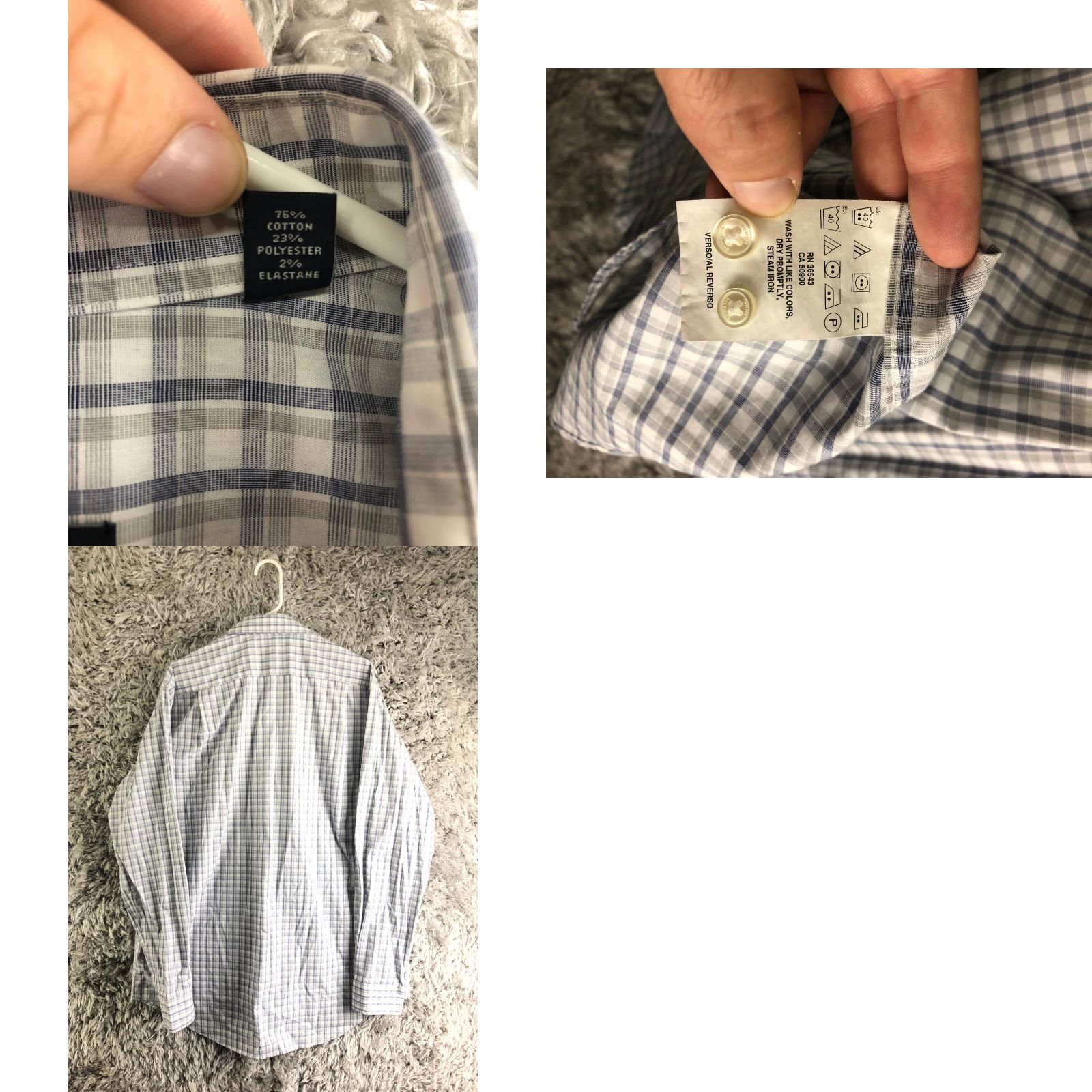 Tommy Hilfiger Tommy Hilfiger Mens 18 36/37 Blue Long Sleeve Plaid Spread Collar Shirt Shirt Mens Blue Plaid Button-Up with Pockets Size US XXL / EU 58 / 5 - 8 Thumbnail