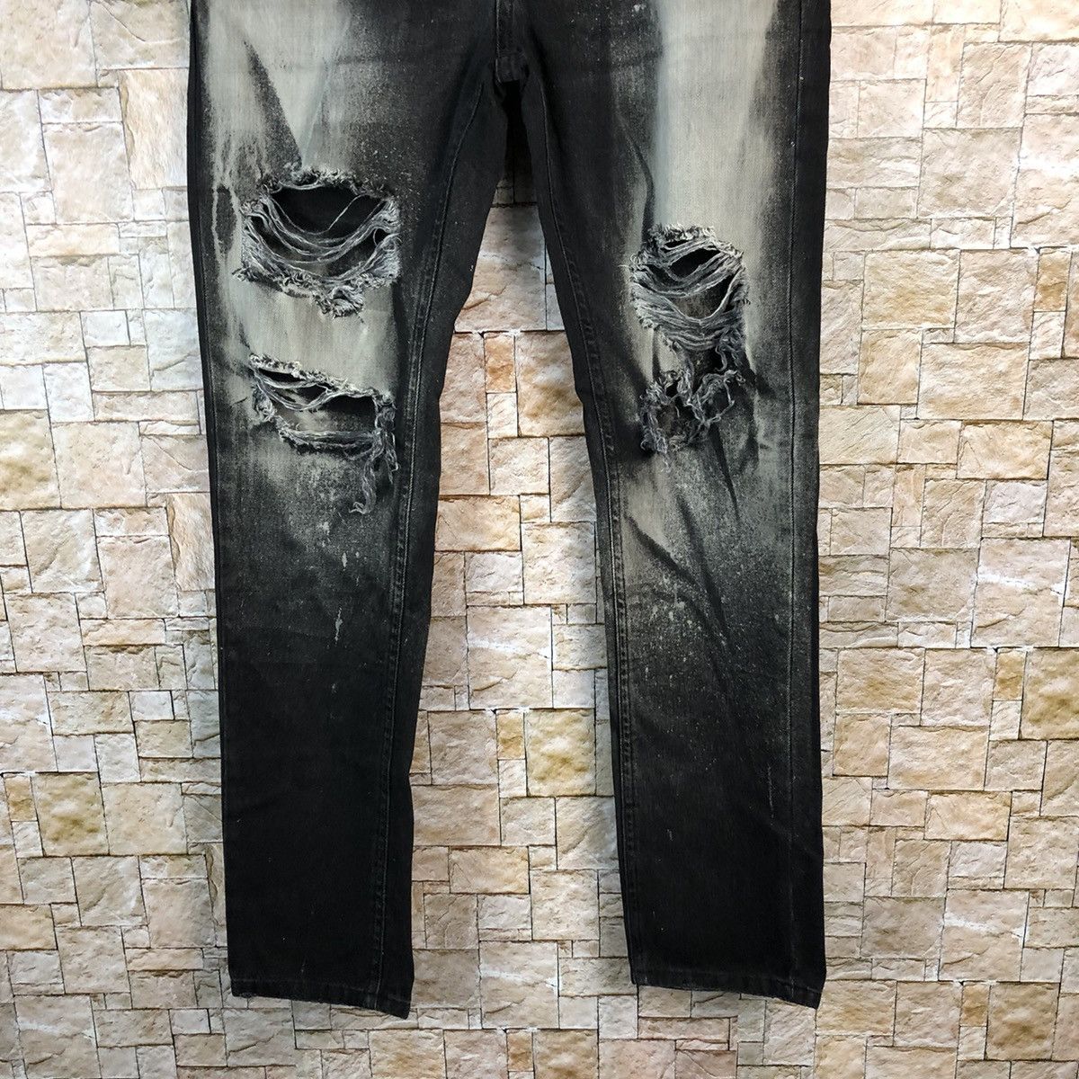 Japanese Brand Bershka Black faded ripped Distressed Denim Pants #A971 Size US 29 - 3 Thumbnail