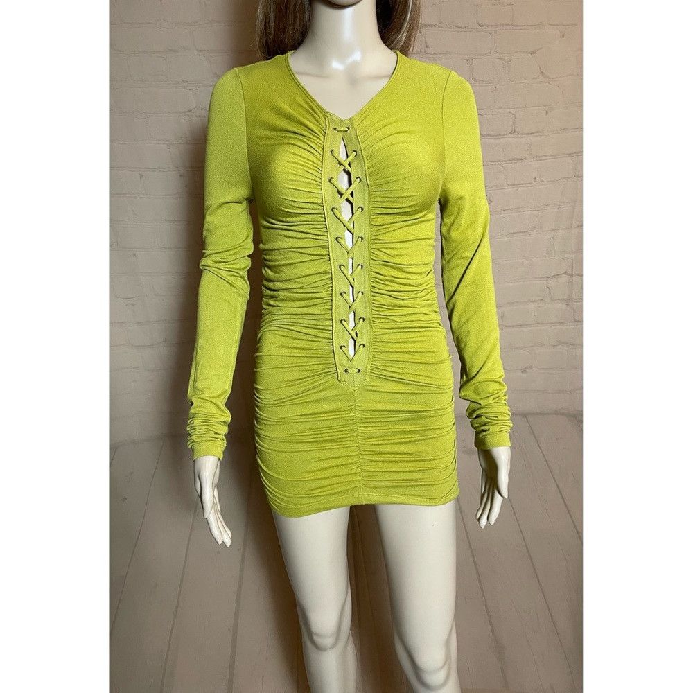 Free People New Free People Bella Lace-Up Long Sleeve Olive Tunic Dress Size XS / US 0-2 / IT 36-38 - 9 Thumbnail
