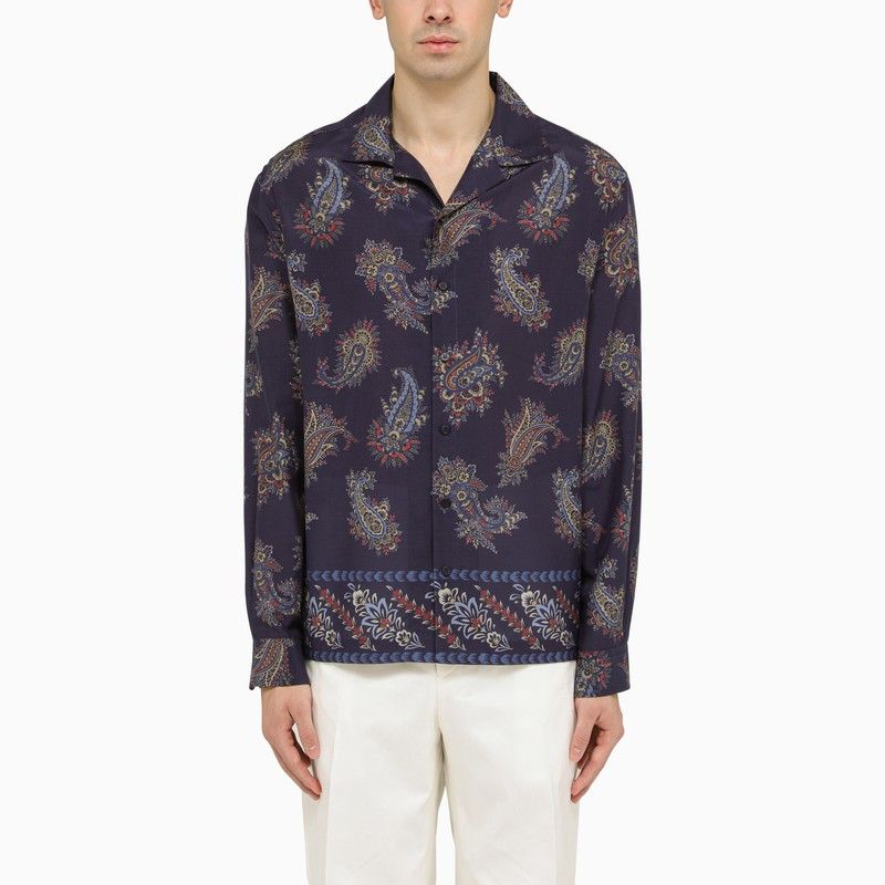 image of Etro Blue Bowling Shirt With Paisley Pattern, Men's (Size Small)