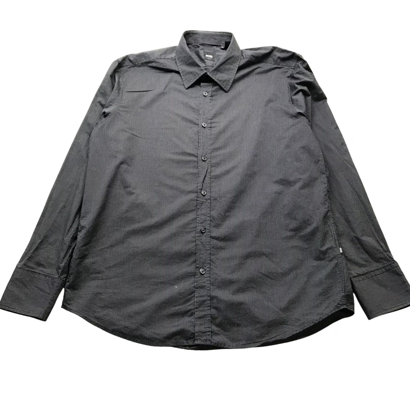 Hugo Boss HUGO BOSS Button-Up Shirt Mens XL Long Sleeve Pinstripe Black / Casual, Business, Travel / City Accent Button-Up Shirt Mens XL Black Size 46R - 2 Thumbnail