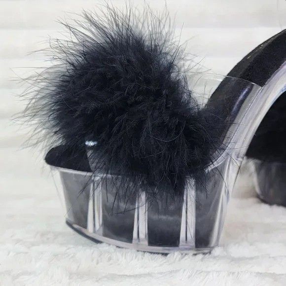 Other Delight 624F Black Furry Marabou Feather 6" High Heel Platfo Size US 6 / IT 36 - 2 Thumbnail