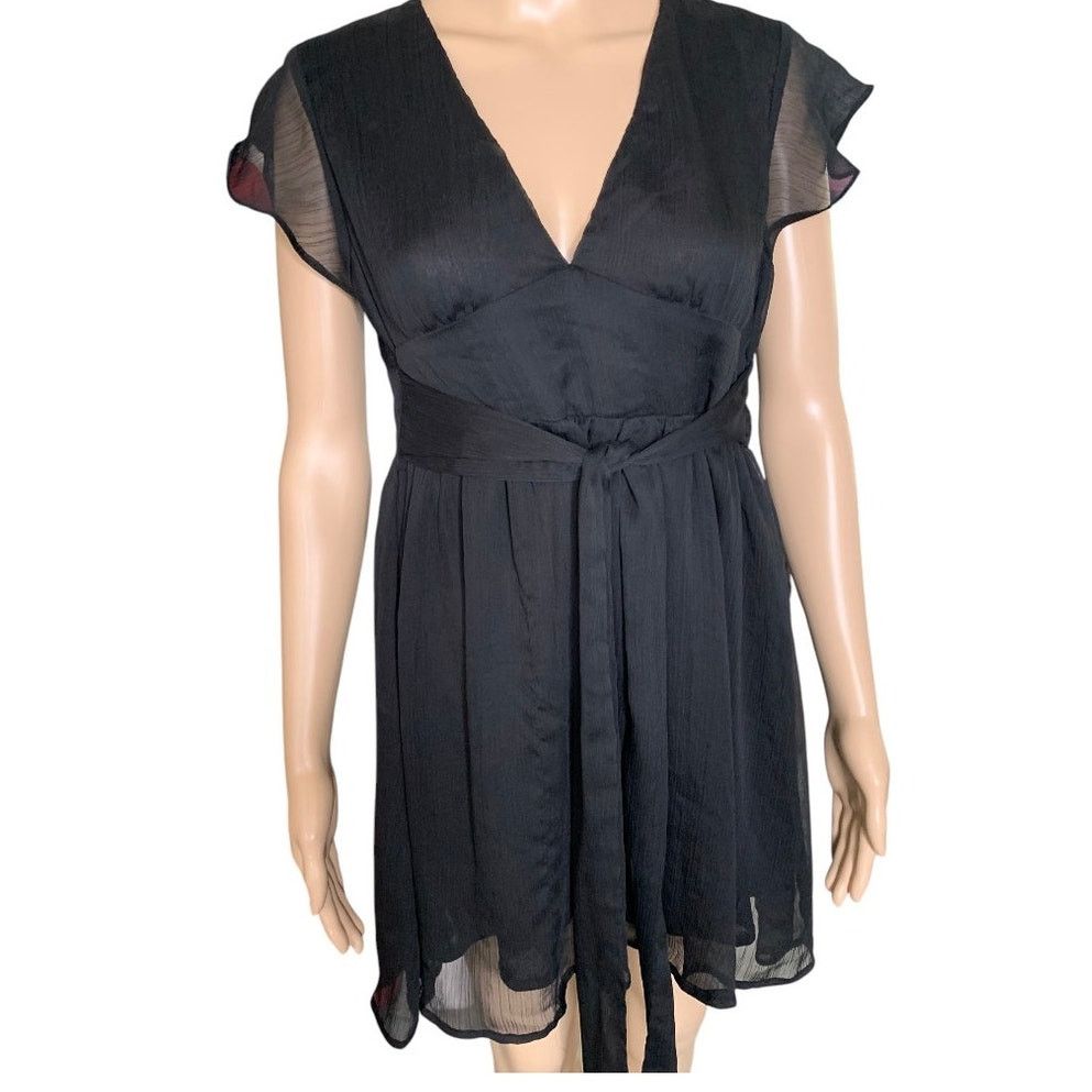 Shein SHEIN Midi Dress Women's Small Black Sheer Lined Deep V-Neck Size S / US 4 / IT 40 - 10 Thumbnail