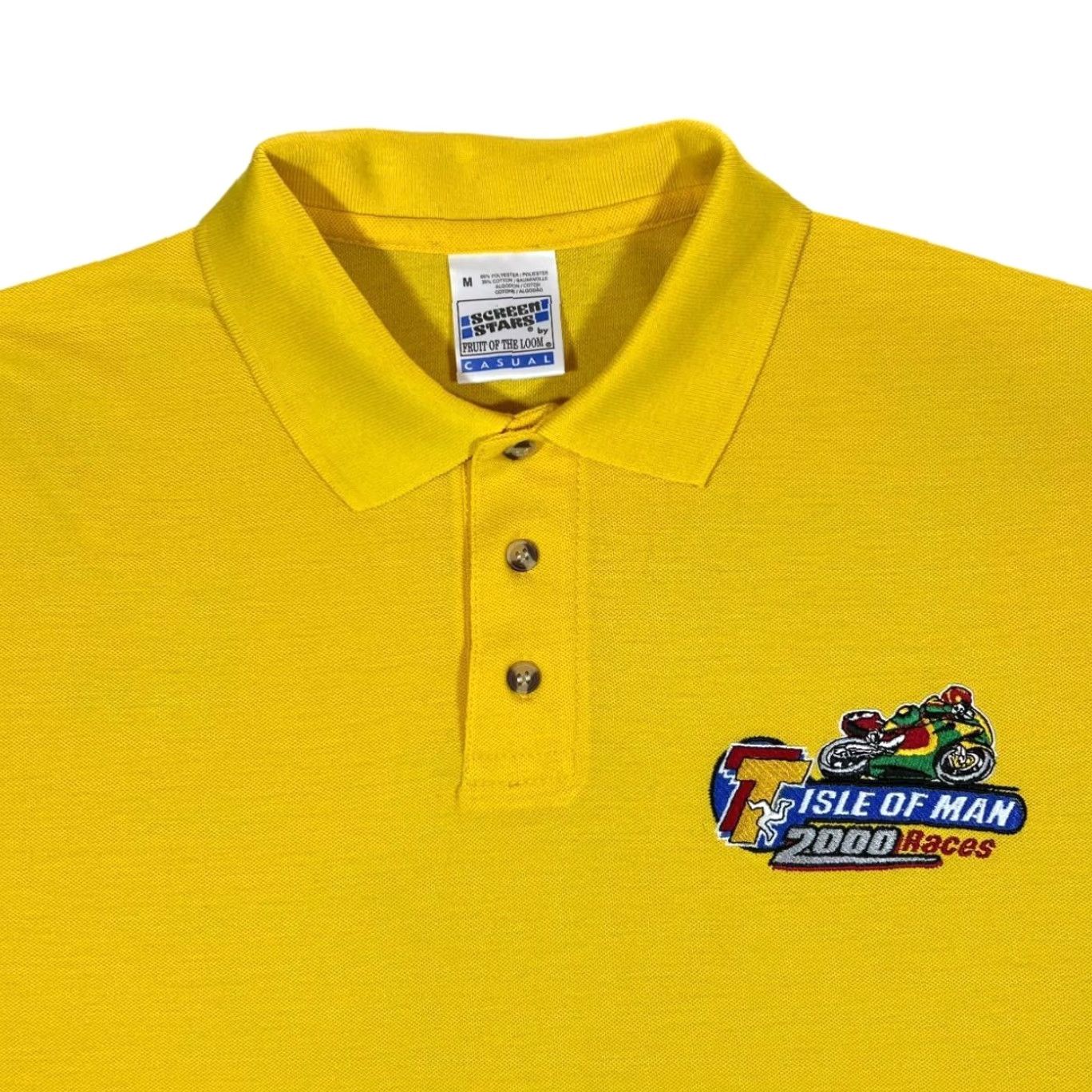 Vintage Vintage Screen Stars ISLE OF MAN TT (2000) Superbike Motorsports Polo Shirt M L Yellow Embroidered Patch Mens Shirt Size US M / EU 48-50 / 2 - 2 Thumbnail