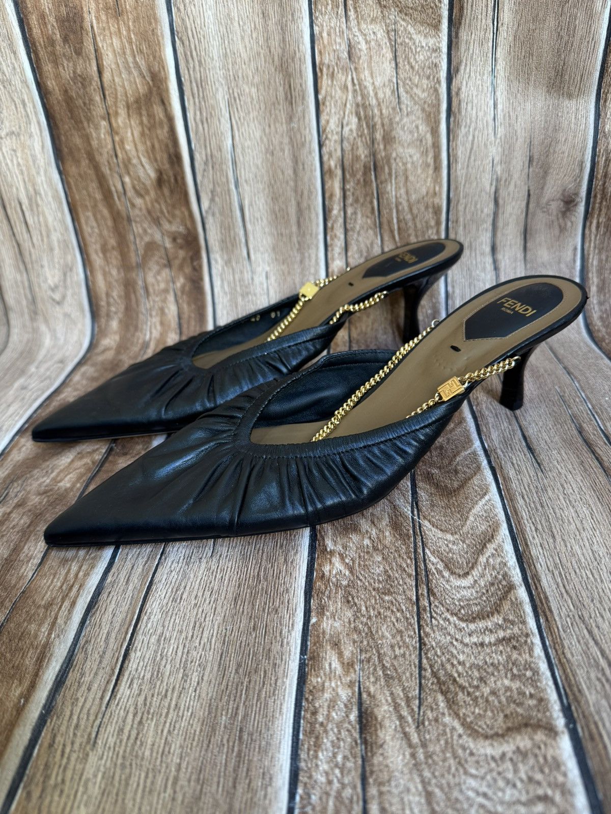 Fendi Colibri bow chain mules heels Size US 10 / IT 40 - 1 Thumbnail