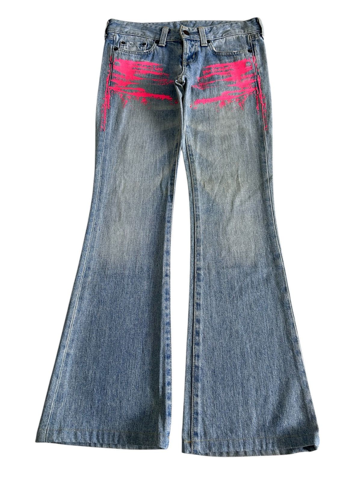 Japanese Brand × MOUSSY Vintage y2k Japanese Moussy Painted Flare Jeans Size US 31 - 1 Thumbnail