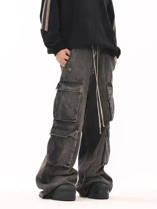 VIBE Vintage multi-pocket washed distressed micro-flared jeans Size US 28 / EU 44 - 2 Thumbnail