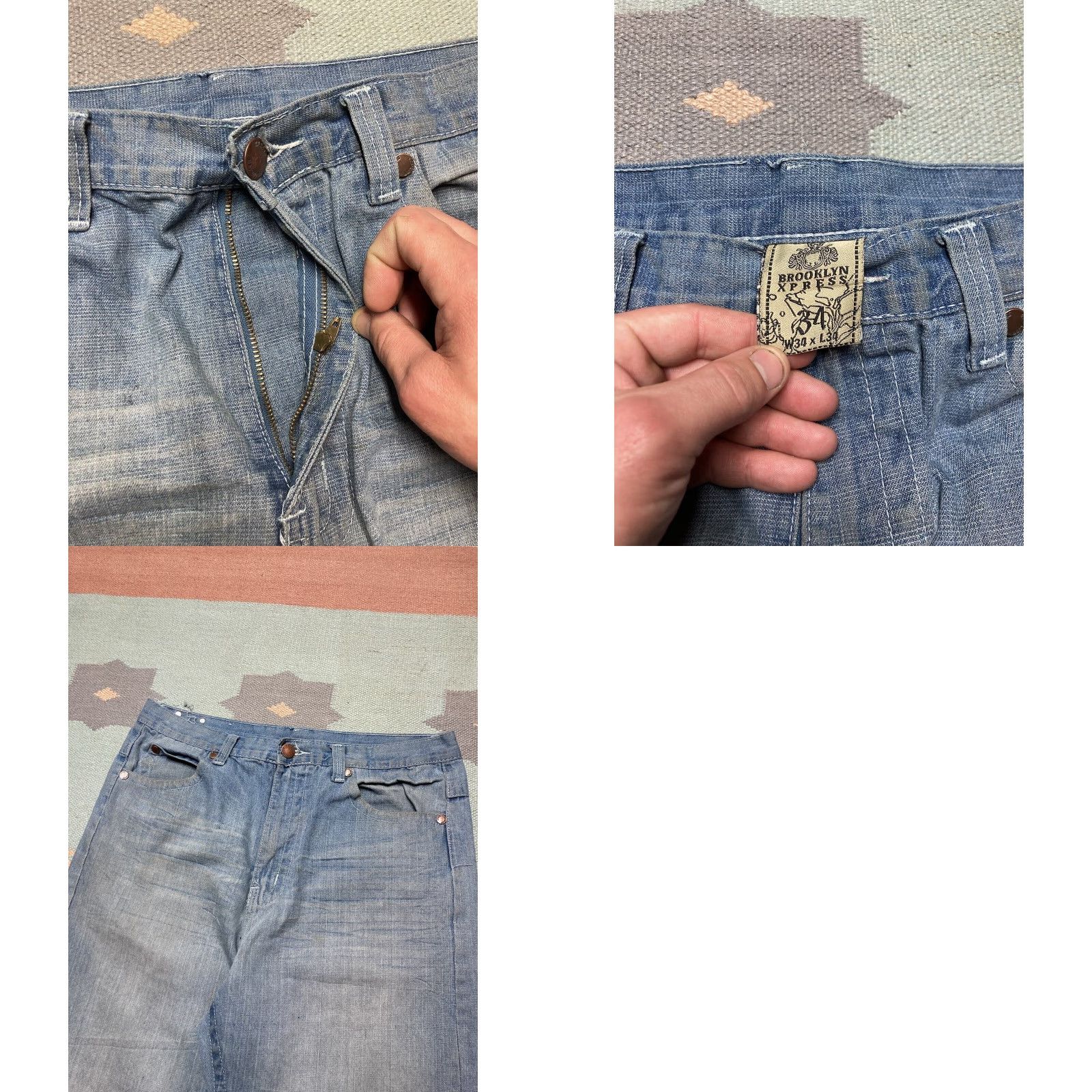 Express VINTAGE Brooklyn Xpress Baggy Jeans Embroidered Grunge 34x34 Men Blue INSEAM 34 Size US 34 / EU 50 - 8 Thumbnail