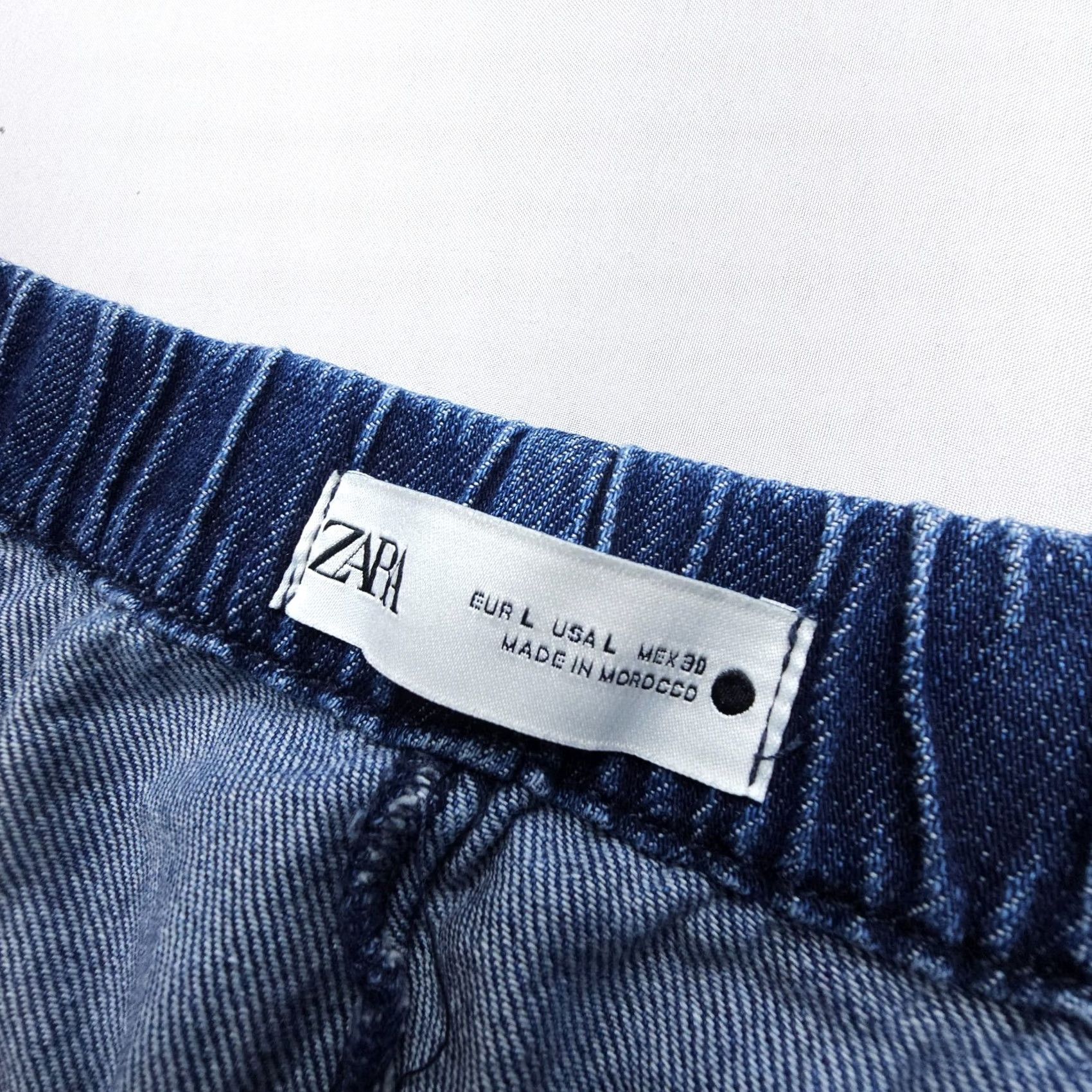 Zara Zara Jeans Womens Large Dark Wash High Rise Wide Leg Straight Crop Elastic Waist Fashion Denim 5-Pocket Relaxed Regular Size L Blue Cotton Size 36" / US 14 / IT 50 - 3 Thumbnail