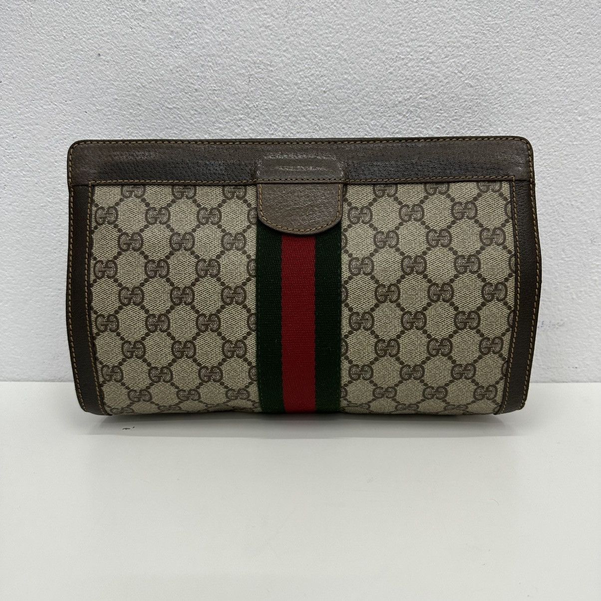Vintage ‼️YES‼️ AUTHENTIC GUCCI GG SUPREME WEB SHERRY LINE CLUTCH BAG Size ONE SIZE - 3 Thumbnail