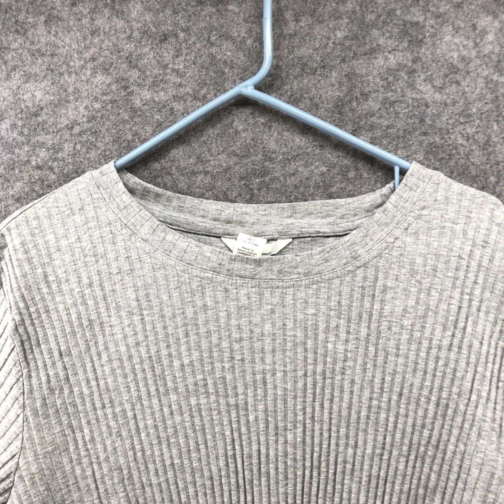 H&M H&M Women’s Cropped T-Shirt L Gray Ribbed Crewneck Short Sleeve Casual Knit Stretch Size L / US 10 / IT 46 - 3 Thumbnail