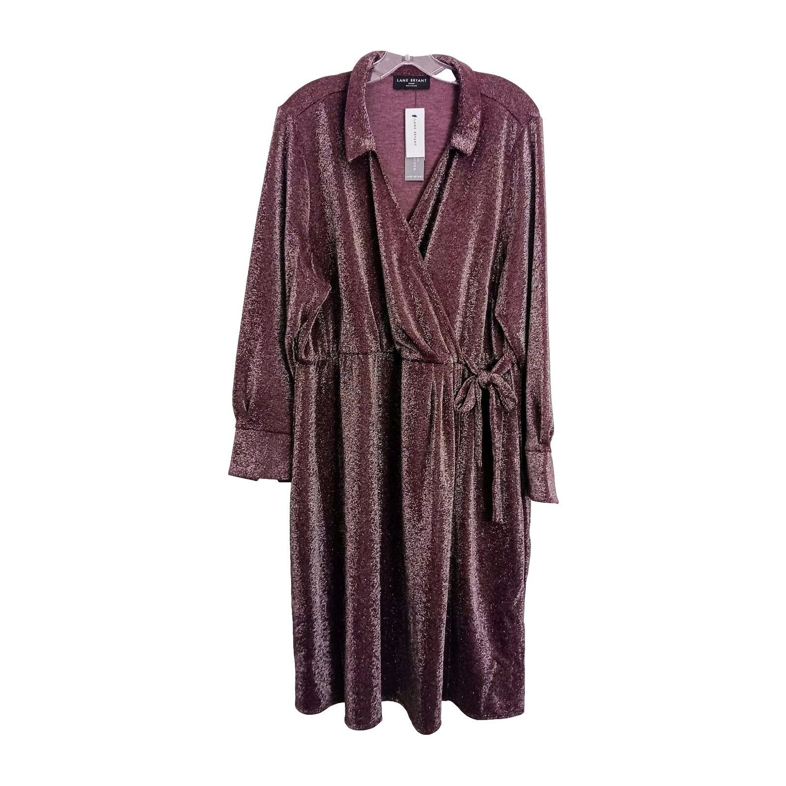 Other Lane Bryant Lurex Faux-Wrap Dress Plus 22 Cranberry Sparkle Size 3XL / US 20-22 - 6 Thumbnail