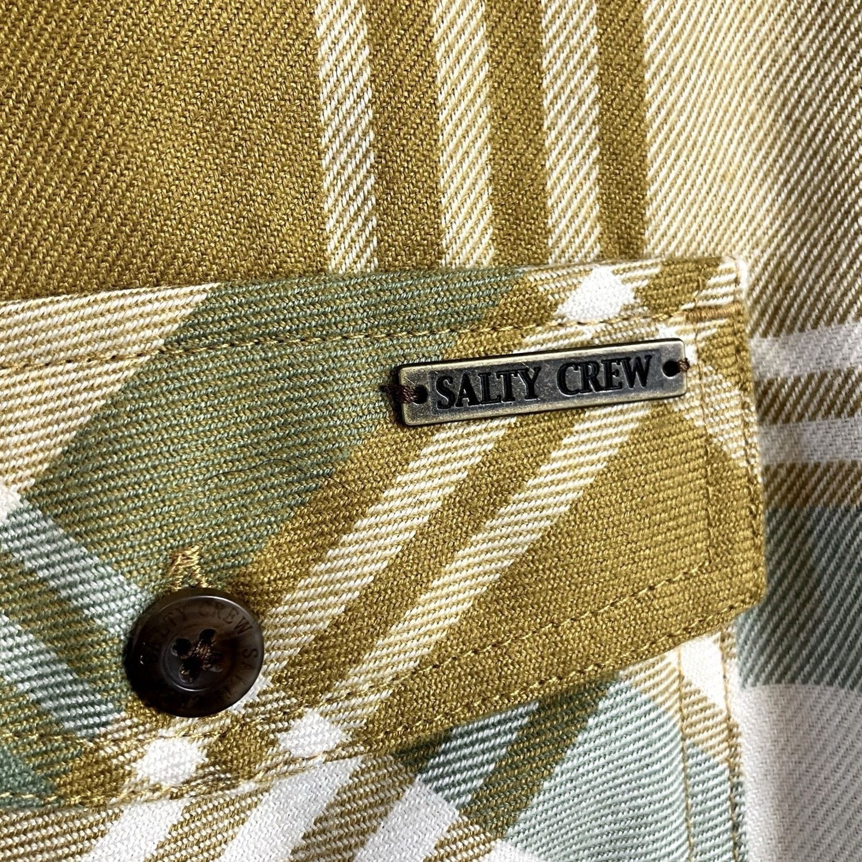Vintage Salty Crew Flannel Shirt XS Brown Gold Plaid Western Long Haul Womens Size XS / US 0-2 / IT 36-38 - 4 Thumbnail