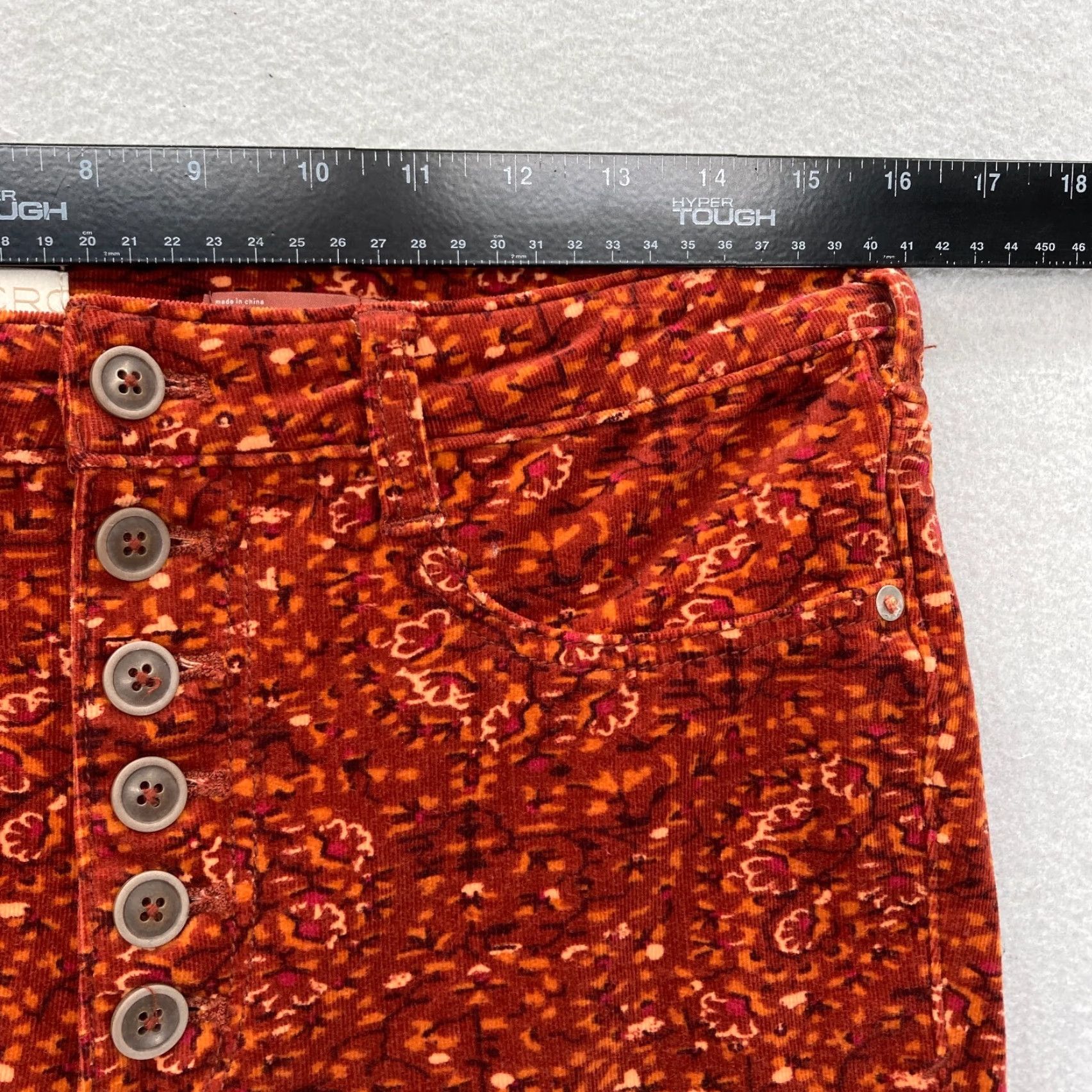 Vintage Pilcro Skinny Corduroy Pants Women's 31 Red Floral Button Fly Boyfriend Boho Slim Ankle Cotton Spandex Size 24" / US 00 / IT 34 - 7 Thumbnail