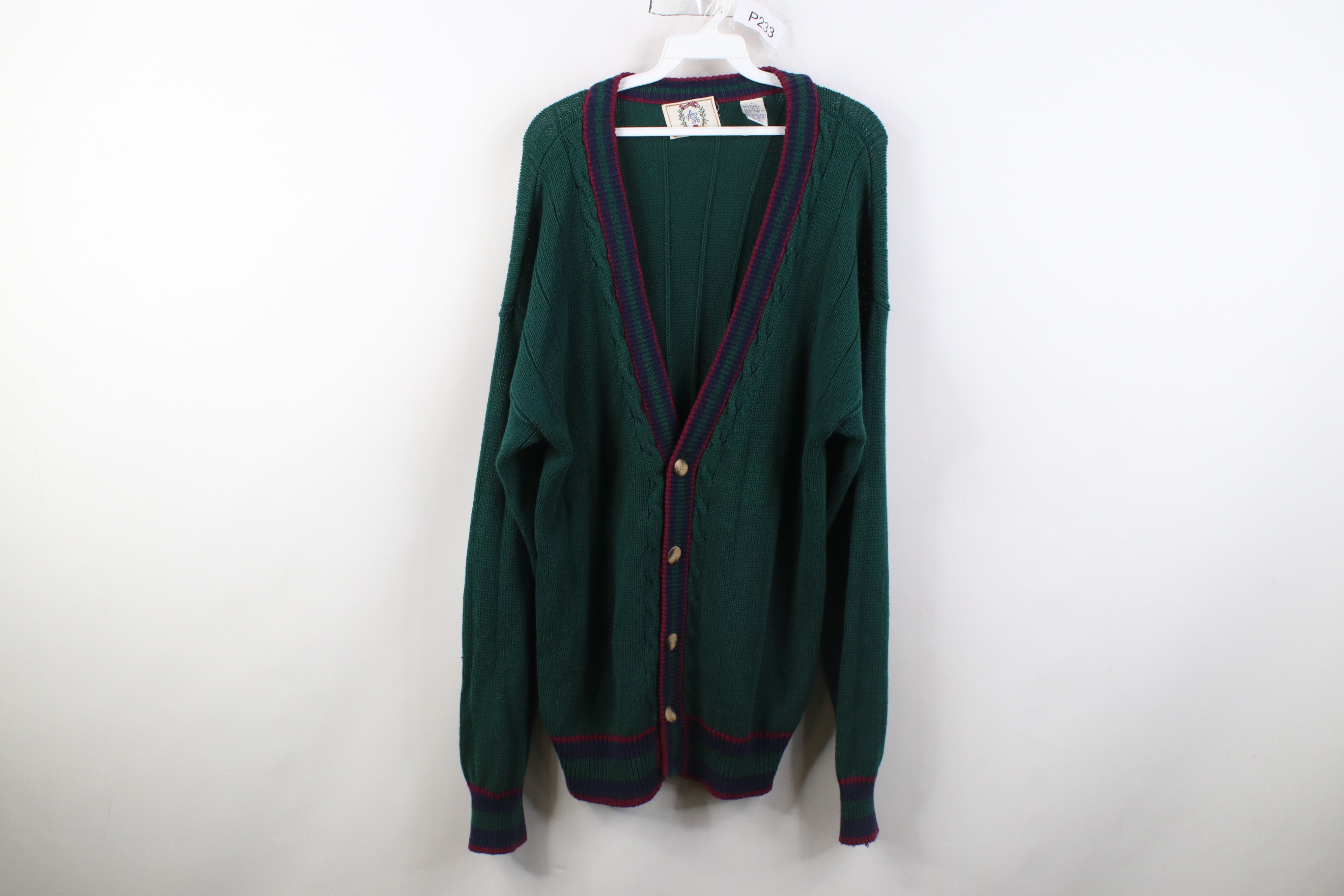 Vintage Vintage 90s Streetwear Ribbed Cable Knit Cardigan Sweater Size US L / EU 52-54 / 3 - 1 Thumbnail