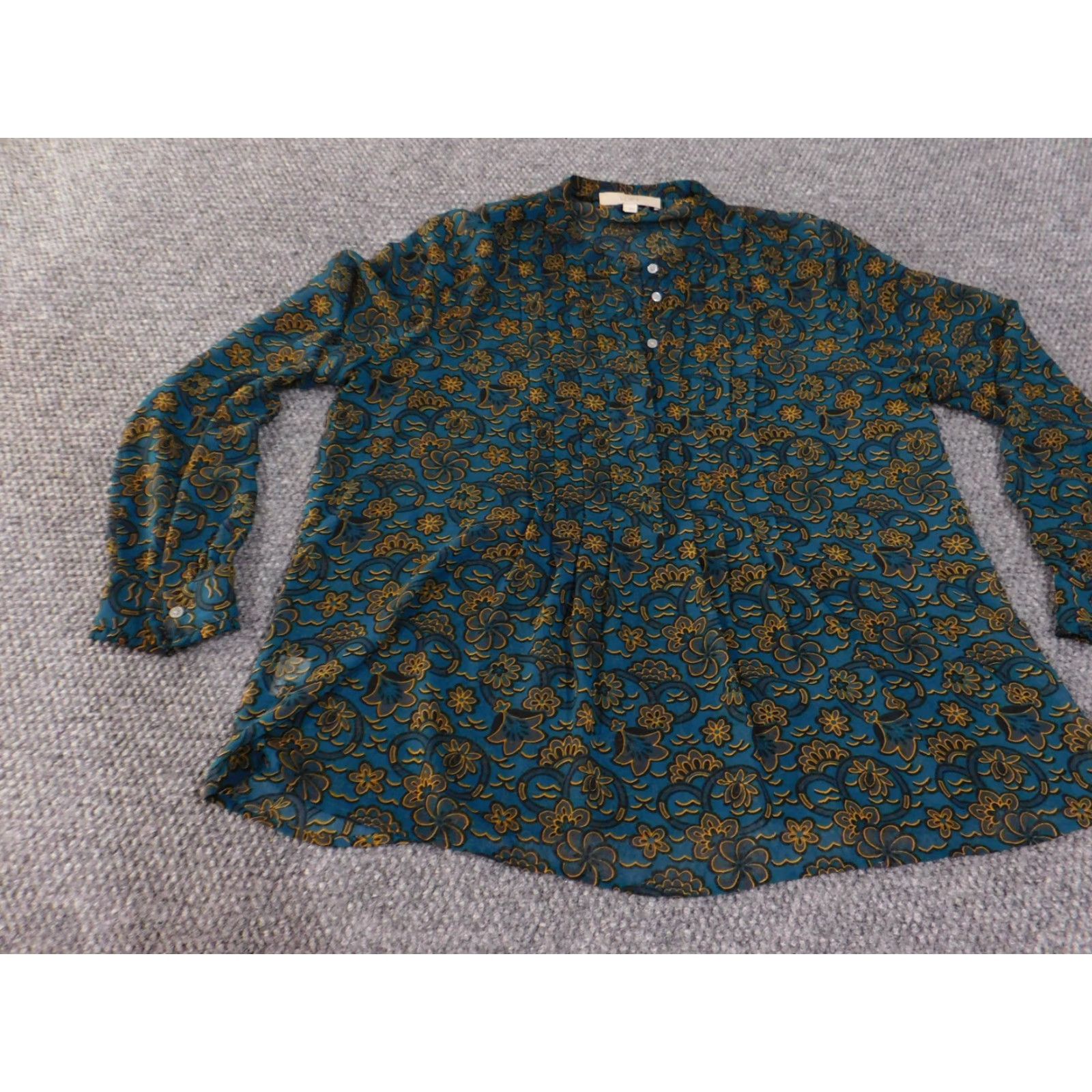 Loft VINTAGE LOFT Blouse Womens Large Blue Floral Long Sleeve Button Front sheer Top Size L / US 10 / IT 46 - 4 Thumbnail