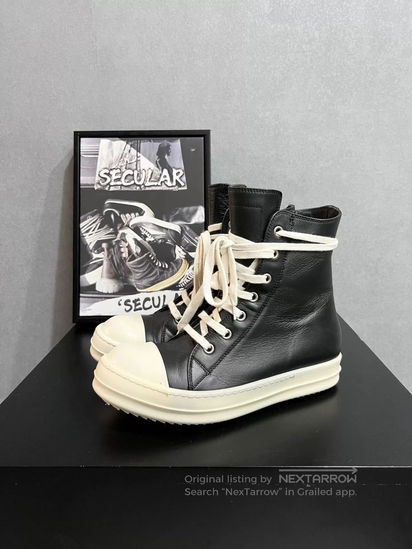 Rick Owens Rick Owens Leather High-Top Sneakers. Size US 5 / IT 35 - 3 Thumbnail