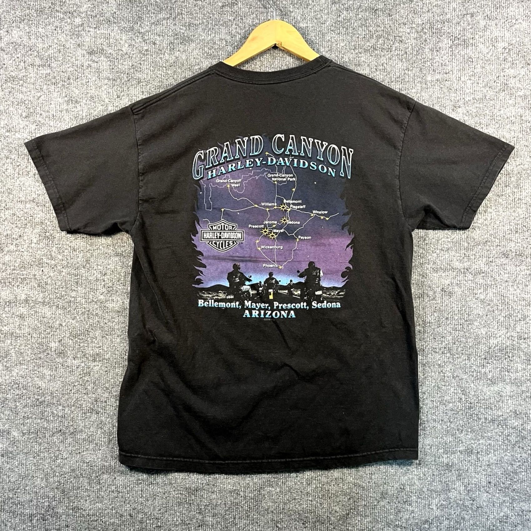 Harley Davidson VINTAGE Harley-Davidson Shirt Mens L Black Graphic Print Crew Neck Short Sleeve USA Biker Flag Motorcycle Patriotic Grand Canyon Size US L / EU 52-54 / 3 - 2 Thumbnail