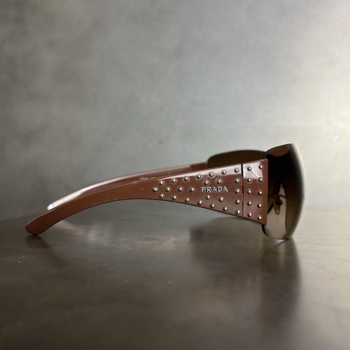 Prada 2011 Prada Sunglasses Y2K Prada Studded Shield Wrap SPR 29L Size ONE SIZE - 9 Thumbnail